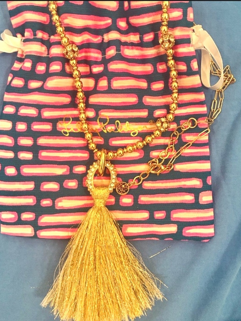 Like New Lilly Pulitzer Gold Tassel Pendant Necklace